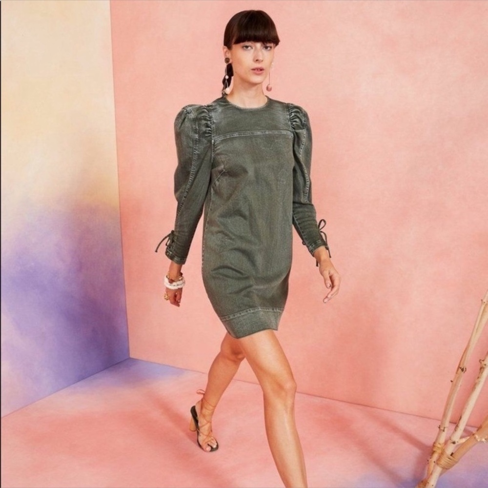 Ulla Johnson Manon Puffed Sleeve Green Dress Sz 8